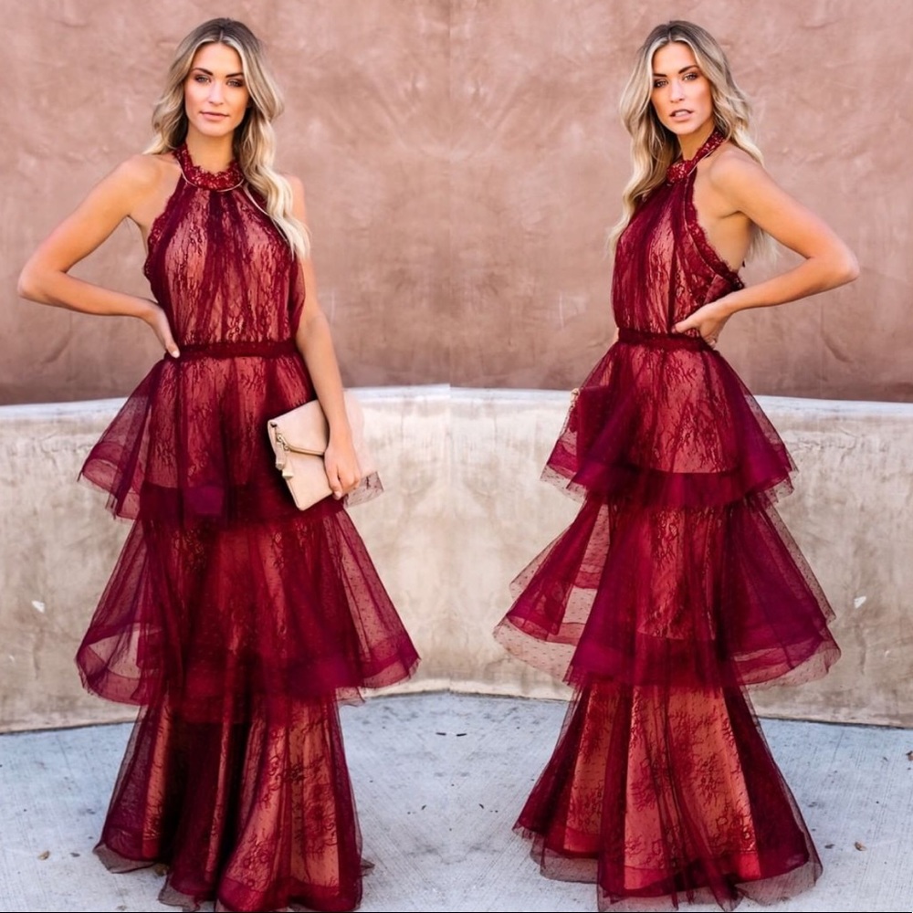 Dulce Tiered Lace Halter Dress